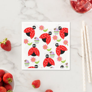 Paper Napkins, Ladybug Pink Flowers Floral Napkin