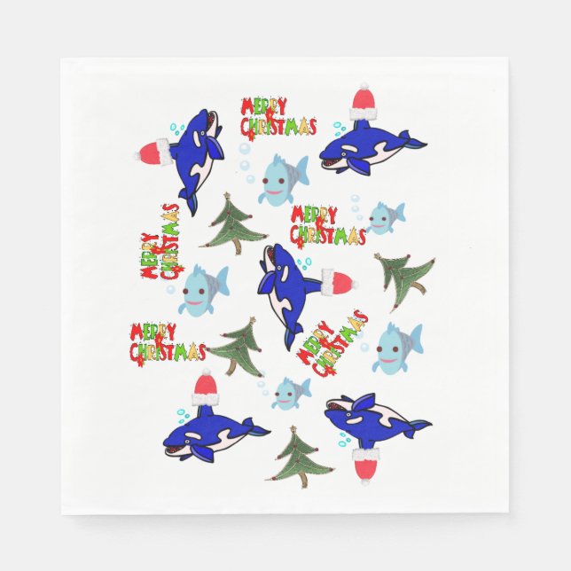 Paper Napkins, Merry Christmas Shark Fish Napkin (Front)
