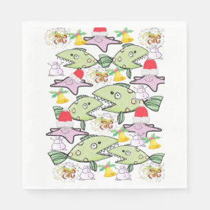 Paper Napkins, Merry Christmas Shark Fish Napkin