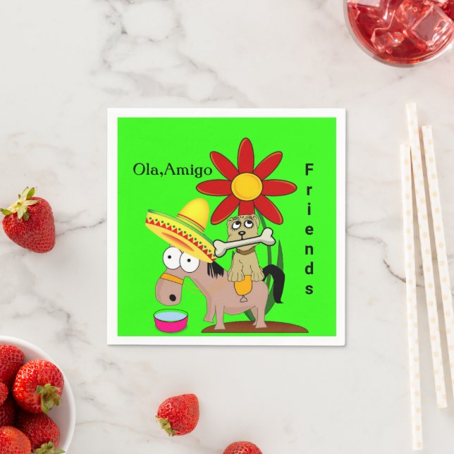 Paper Napkins, Mexican Donkey Dog Floral Napkin (Insitu)