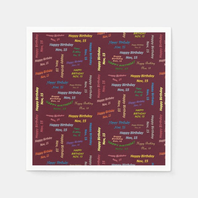 Paper Napkins November, 15 Birthday (Front)