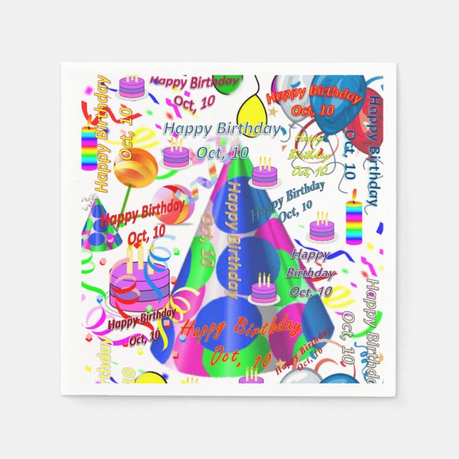 Paper Napkins October, 10 Birthday (Front)