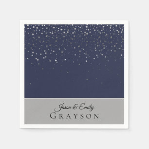 Paper Napkins- Petite Stars Midnight & Silver-grey Napkin