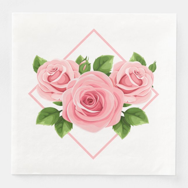 Paper Napkins-Pink Roses Paper Dinner Napkins (Front)