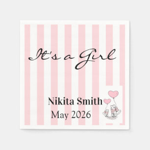 Paper Napkins Pink & White Stripe Cat