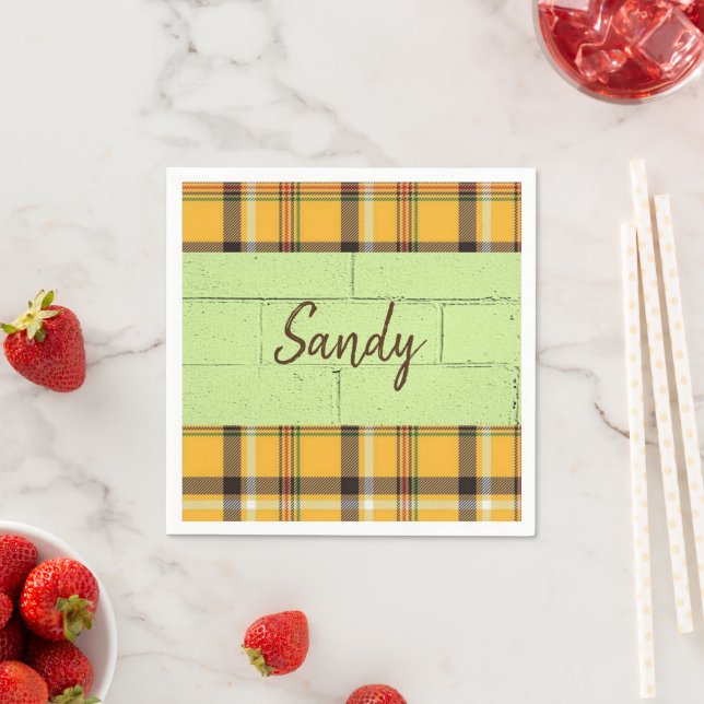 Paper Napkins, Plaid Yellow Napkin (Insitu)