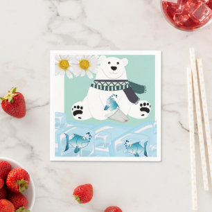 Paper Napkins, Polar Bear Fish Ice Floral Napkins
