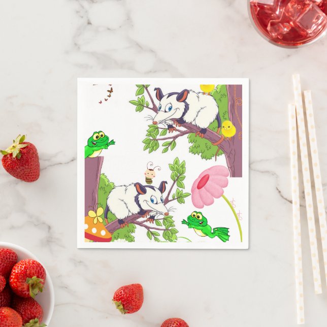 Paper Napkins, Possum Chicks Frog Floral Napkin (Insitu)