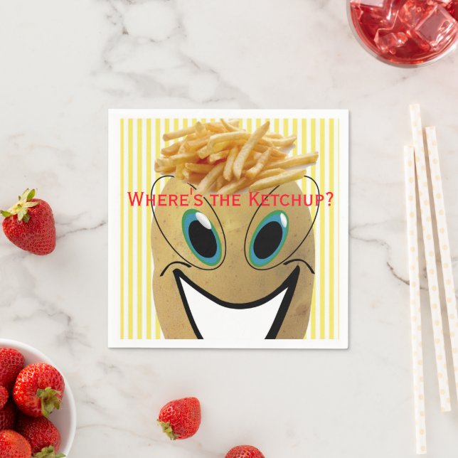 Paper Napkins, Potato, French Fries, Stripe Yellow Napkin (Insitu)