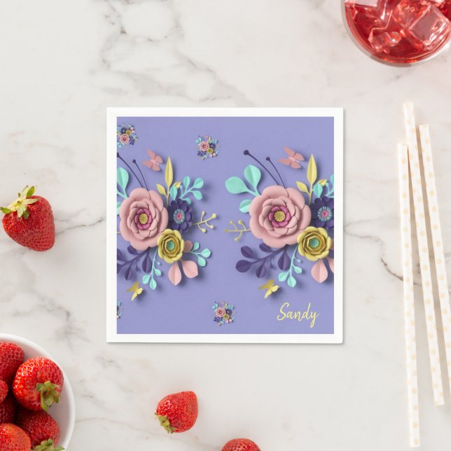 Paper Napkins, Purple Rose Floral Napkin (Insitu)