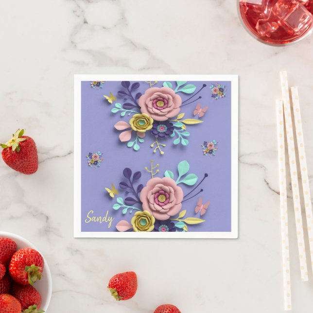 Paper Napkins, Purple Roses Floral Napkin (Insitu)