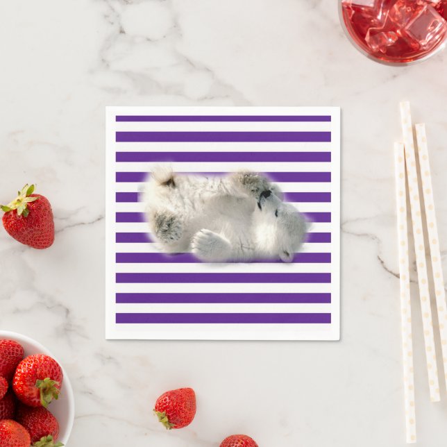 Paper Napkins, Purple Stripe Polar Bear Napkin (Insitu)