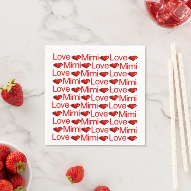 Paper Napkins, Red Hearts Love Mimi Napkin (Insitu)