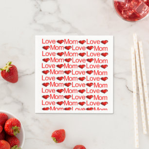 Paper Napkins, Red Hearts Love Mom Napkin