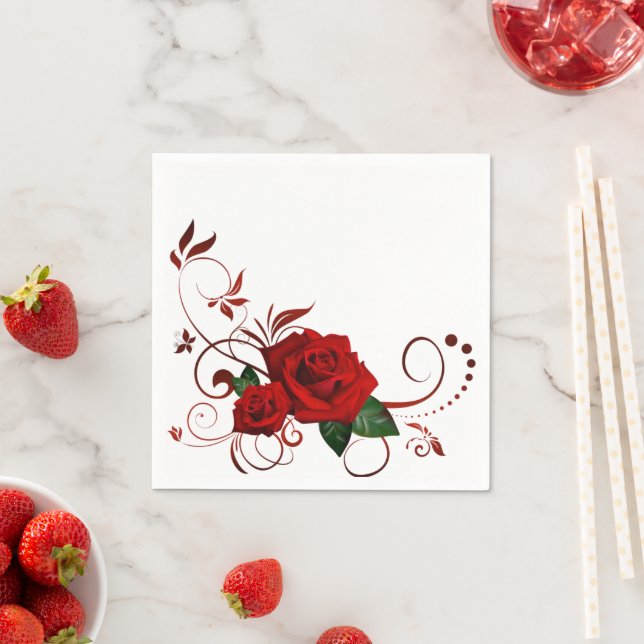 Paper Napkins, Red Rose Floral Napkin (Insitu)