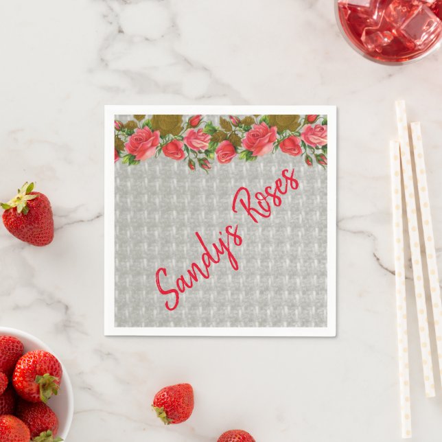 Paper Napkins, Red Roses Grey Napkin (Insitu)