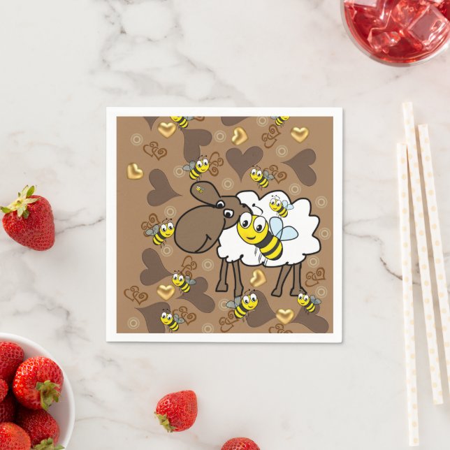 Paper Napkins, Sheep Brown Hearts Napkin (Insitu)