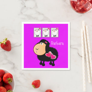 Paper Napkins, Sheep Pink Hearts Purple Napkin