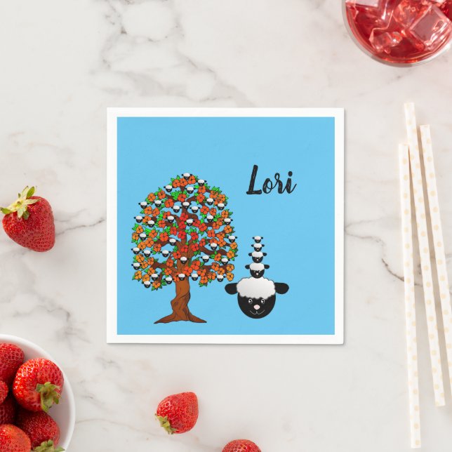Paper Napkins, Sheep Tree Blue Napkin (Insitu)