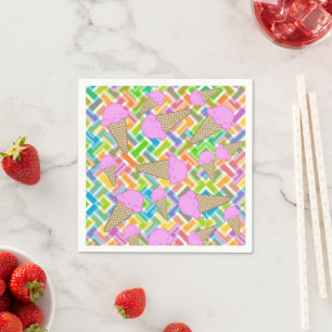Paper Napkins, Strawberry Ice Cream Chevron Napkin
