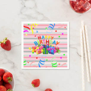Paper Napkins, Stripe Happy Birthday Napkin