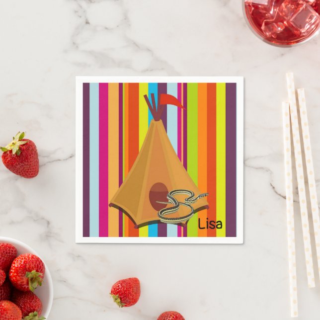Paper Napkins, Stripe Tent Camping Snake Napkin (Insitu)