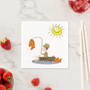 Paper Napkins,  Sun Fishing Fish Fisherman Napkin