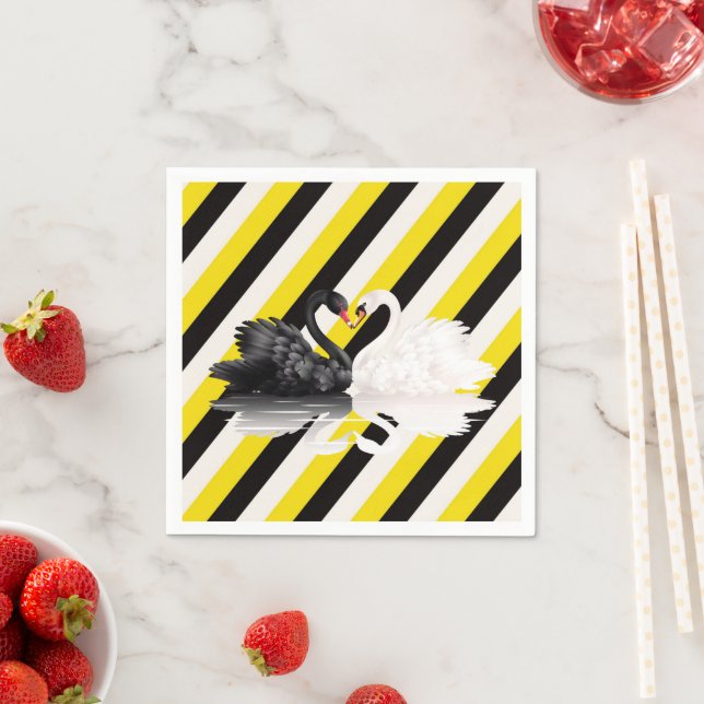 Paper Napkins, Swans Black White Yellow Stripe Napkin (Insitu)