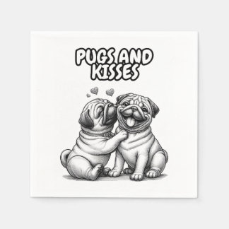 Paper napkins with pugs and kisses