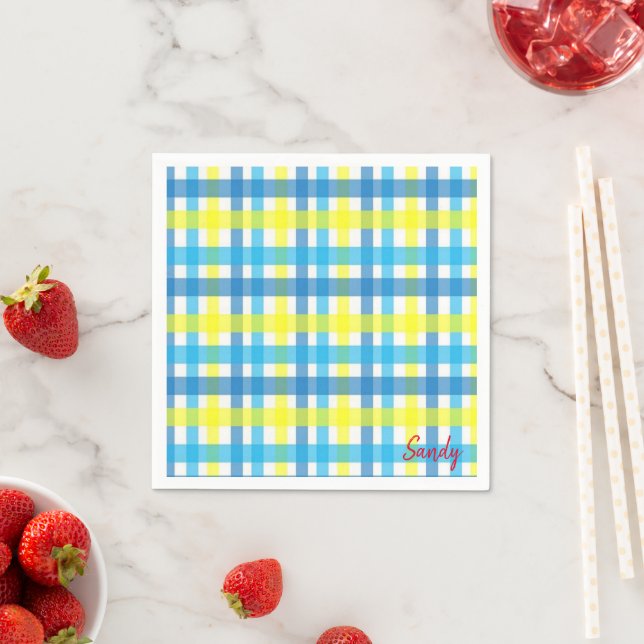 Paper Napkins, Yellow Blue Plaid Napkin (Insitu)