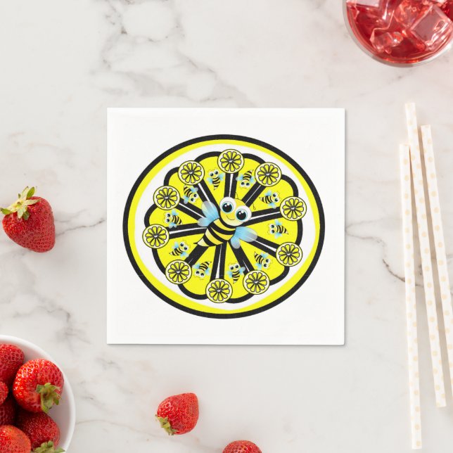 Paper Napkins, Yellow Bumblebee Lemons Napkin (Insitu)