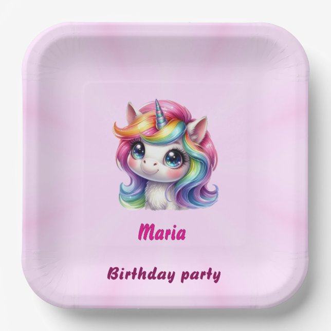 Paper & Party Plates cute unicorn  (Front)
