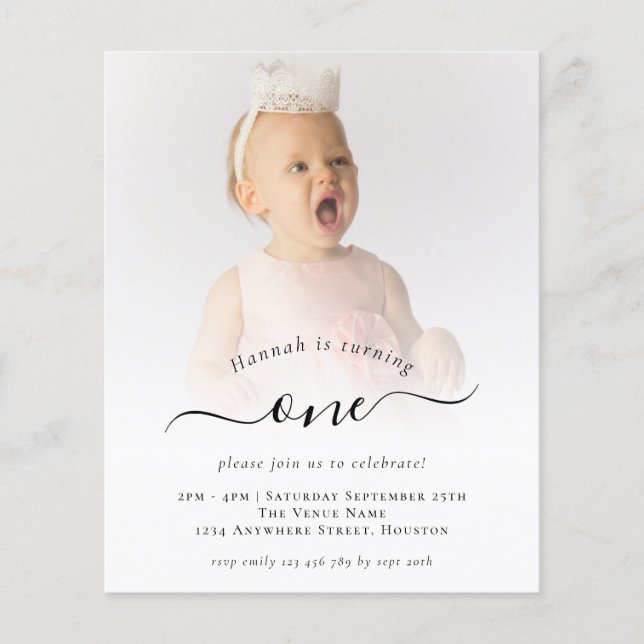 PAPER Photo Script 1st Birthday Party Invitation (Front)