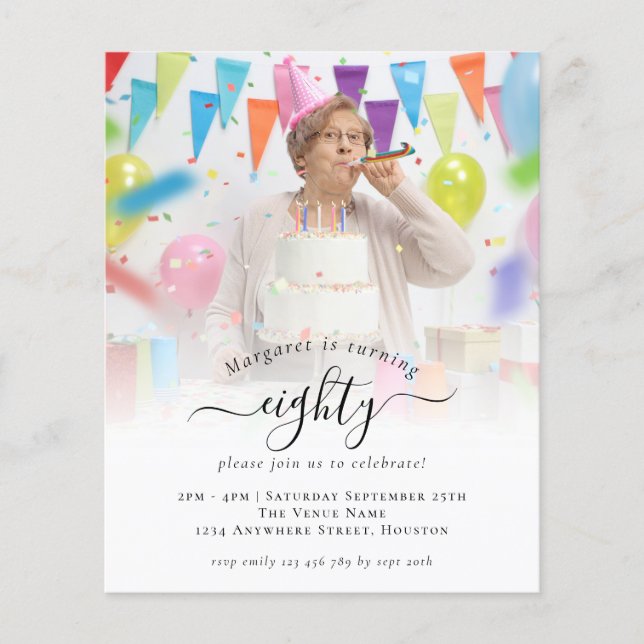 PAPER  Photo Script 80th Birthday Party Invitation (Front)