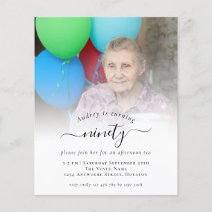 PAPER Photo Script 90th Birthday Party Invitation