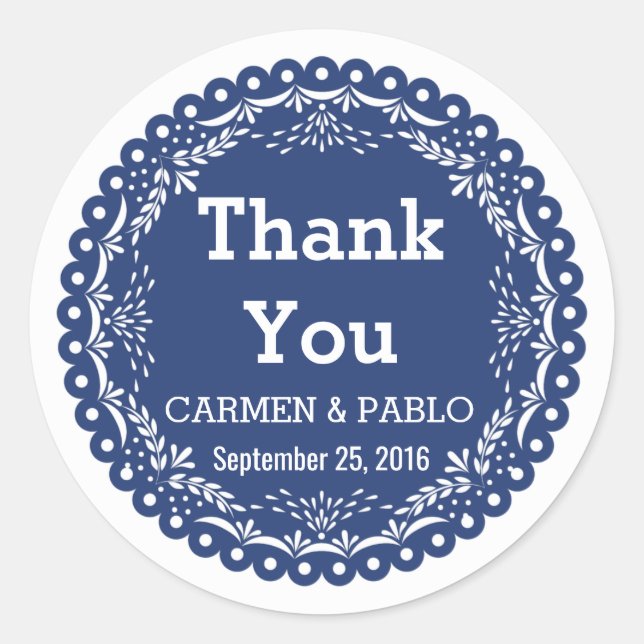 Paper Picado Colourful Mexican Wedding Classic Round Sticker (Front)
