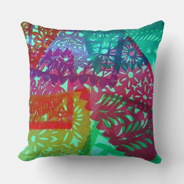 Paper Picado (Papel Picado) Plate Throw Pillow (Front)