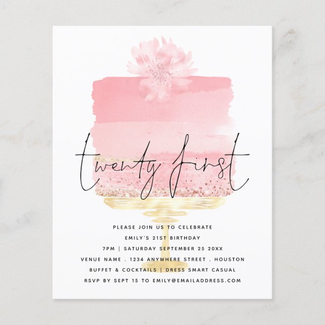 PAPER Pink Cake Script 21st Birthday Invitation  (Front)