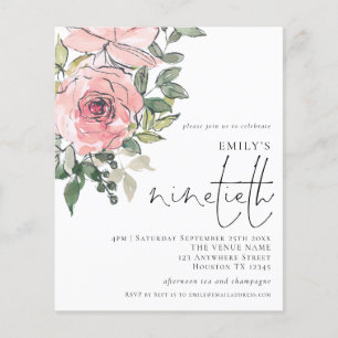 PAPER Pink Florals Ninetieth Party Invitation