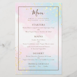 PAPER   Pink Teal Watercolors Wedding Menu 