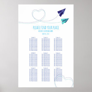 Paper plane watercolor dinner seating chart