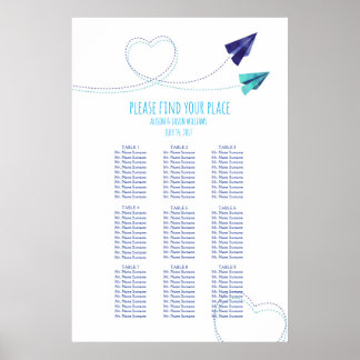 Paper plane watercolor dinner seating chart