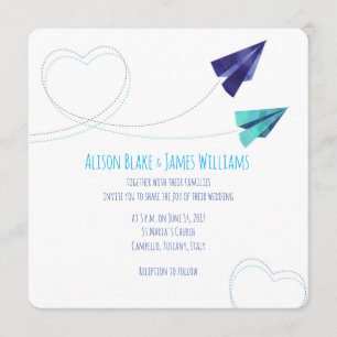 Paper plane watercolor wedding invitation