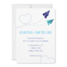 Paper plane watercolor wedding invitation