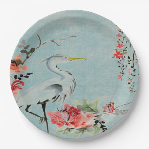 Paper plate   Asian crane flower aqua