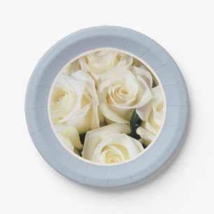 Paper Plate-Blue Fog CoIored with Ivory Roses Plate