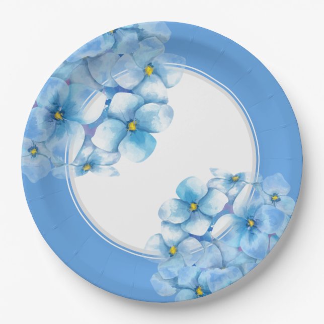 Paper Plate-Blue Hydrangeas Paper Plate (Front)