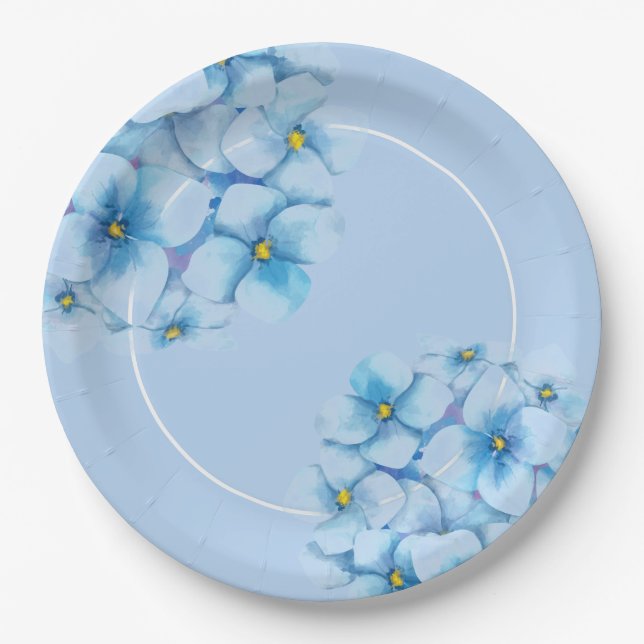 Paper Plate-Blue Hydrangeas Plate (Front)