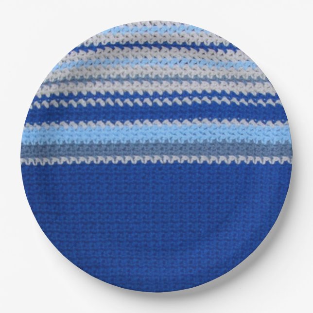 Paper Plate - Crochet Pattern in Blue Stripes (Front)