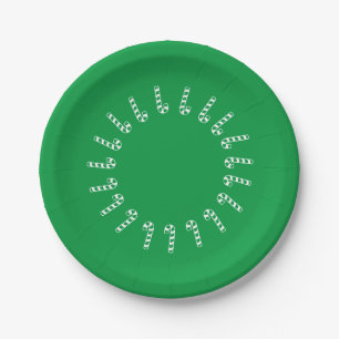 Paper Plate - Green and White Candy Canes on Green